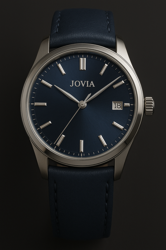 JOVIA Classic Dress Watch – Deep Blue Leather Edition