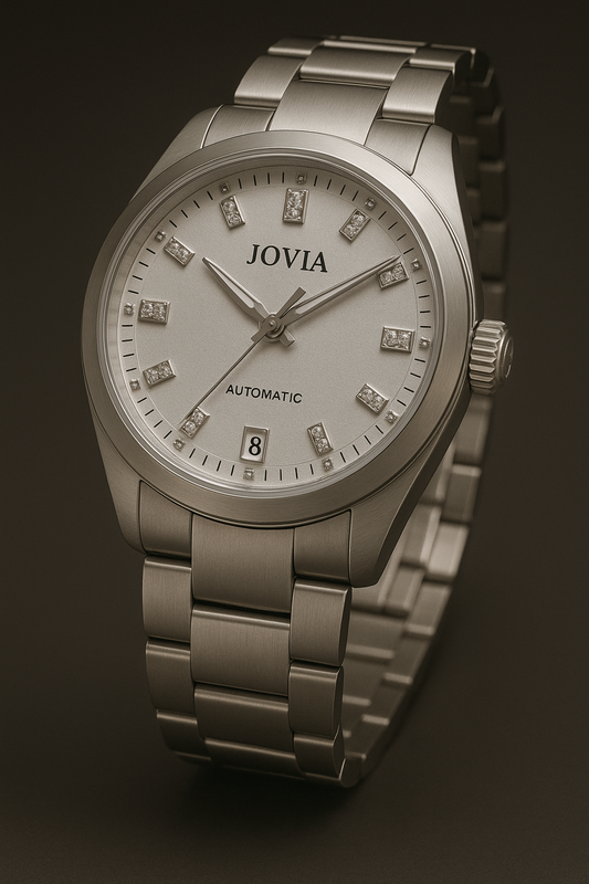JOVIA Automatic Watch – Silver Dial with Diamond Markers